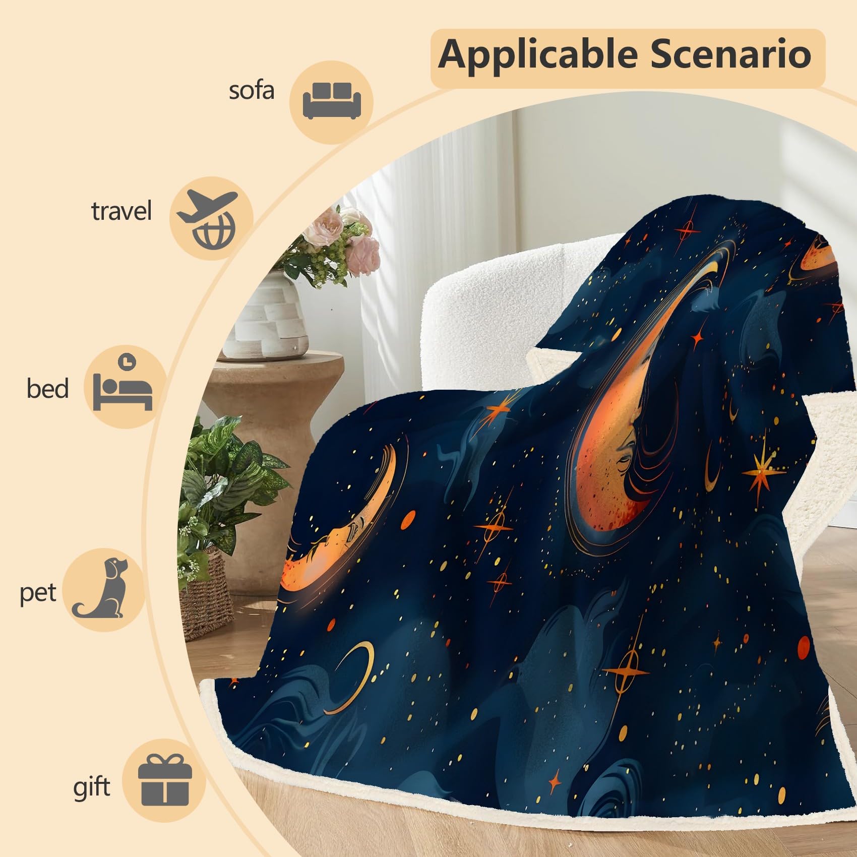 Gelber Mond Fleecedecke 130x150 cm – Extra dick & kuschelweich, Blue Starry Sky Flauschige Decke für Einzelbett, Sofa & Wohnzimmer, Überwurf