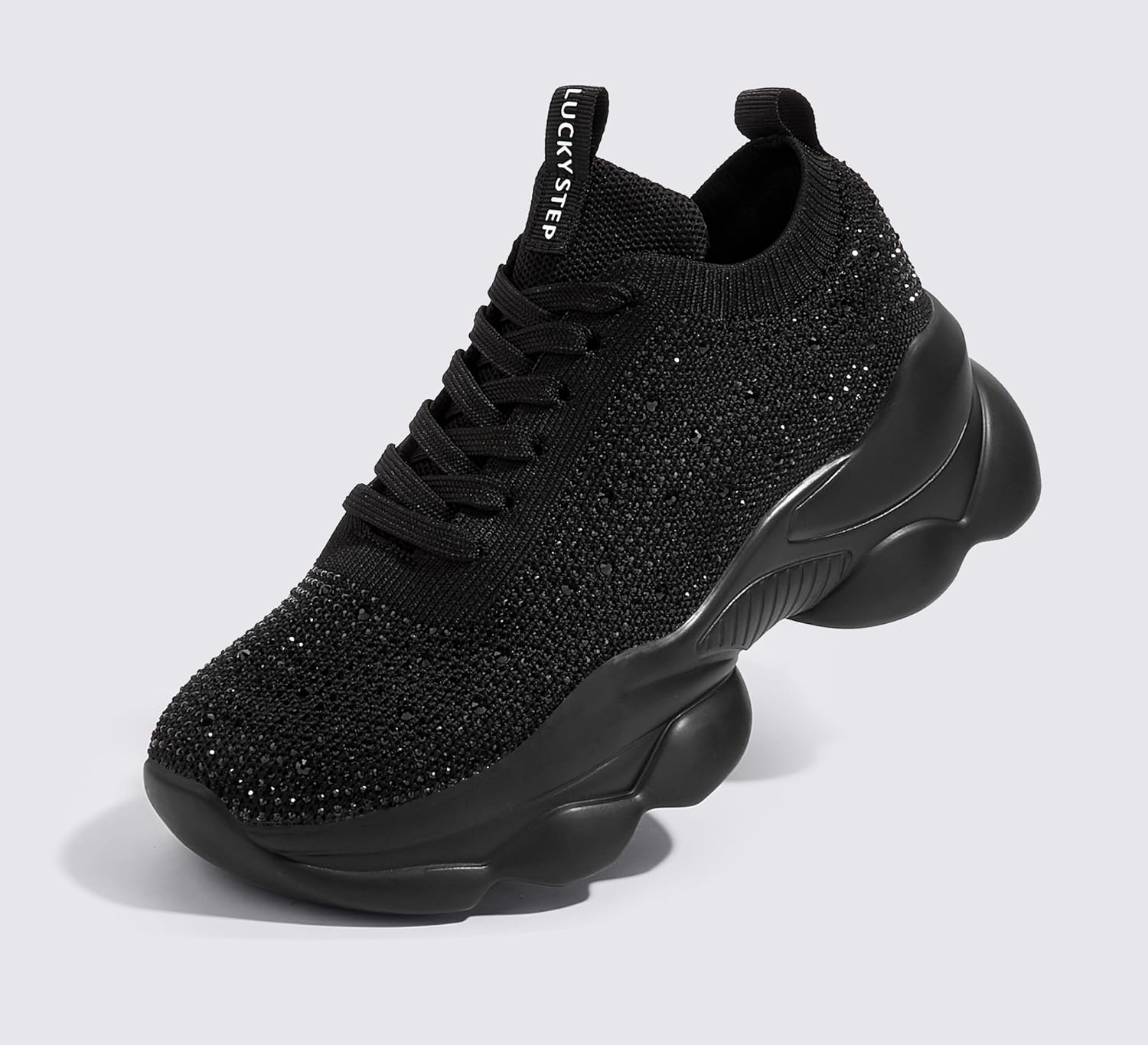 LUCKY STEP Women's Chunky Rhinestone Sneaker Sparkly Bling Bedazzled Mesh Slip on Elastic Sock Glitter Shiny Rave Walking Shoes - Image 4