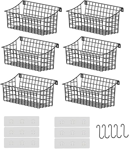 Miniatura 9 de Paquete de 4 cestas de almacenamiento colgantes extragrandes con divisor, cesta de alambre de metal con 4 ganchos adhesivos fuertes + 5 ganchos en