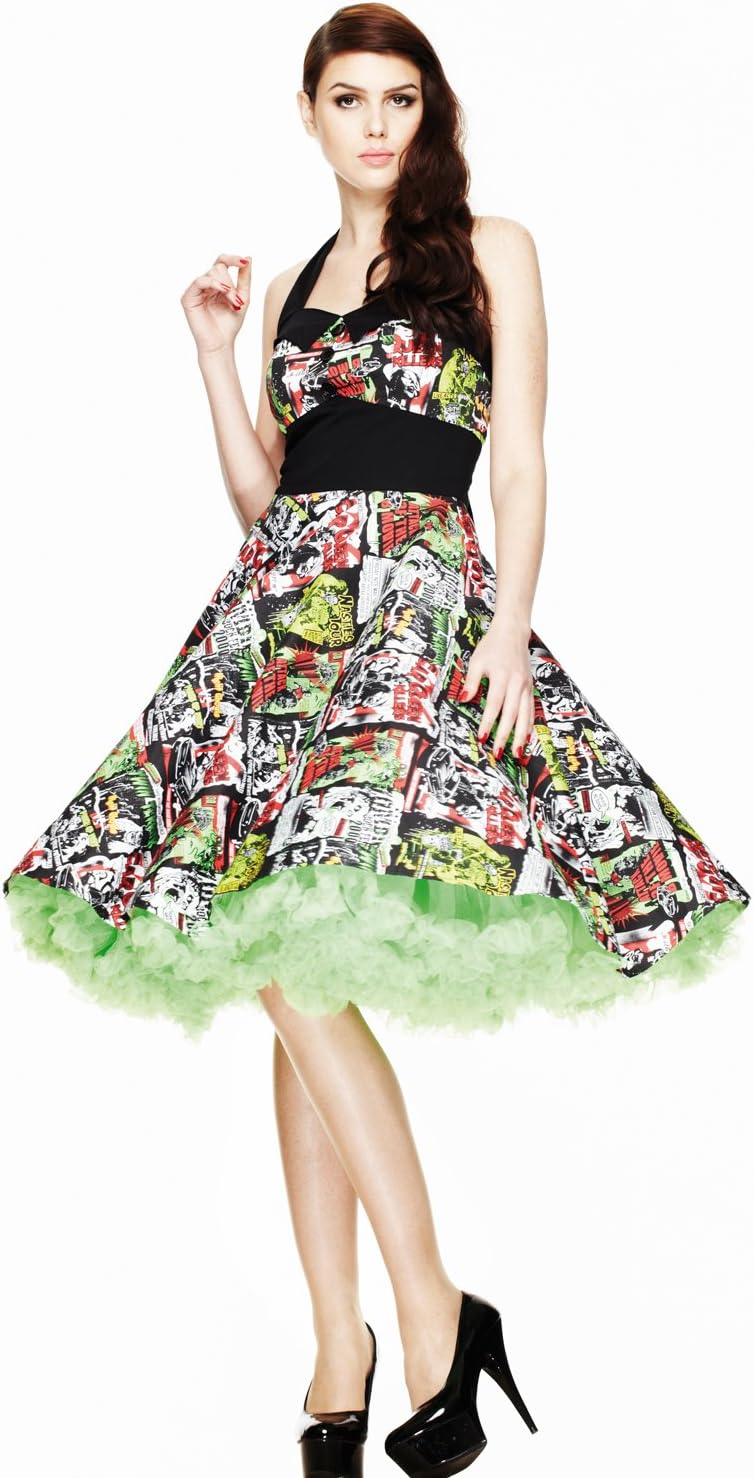 Sexy Dress Swinging Halter 50s Rockabilly Narrow Waist Hell Bunny B-Movie Colorful Print Movie Poster