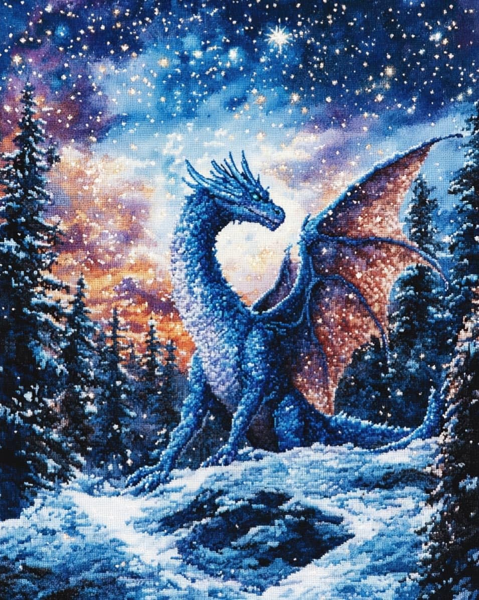 WallustrioaW 11CT Cross Stitch Embroidery Kits,Dream Dragon,Cross Stitch Full Kit DIY Embroidery Sewing Handicraft for Adults Home Decor,16x20in