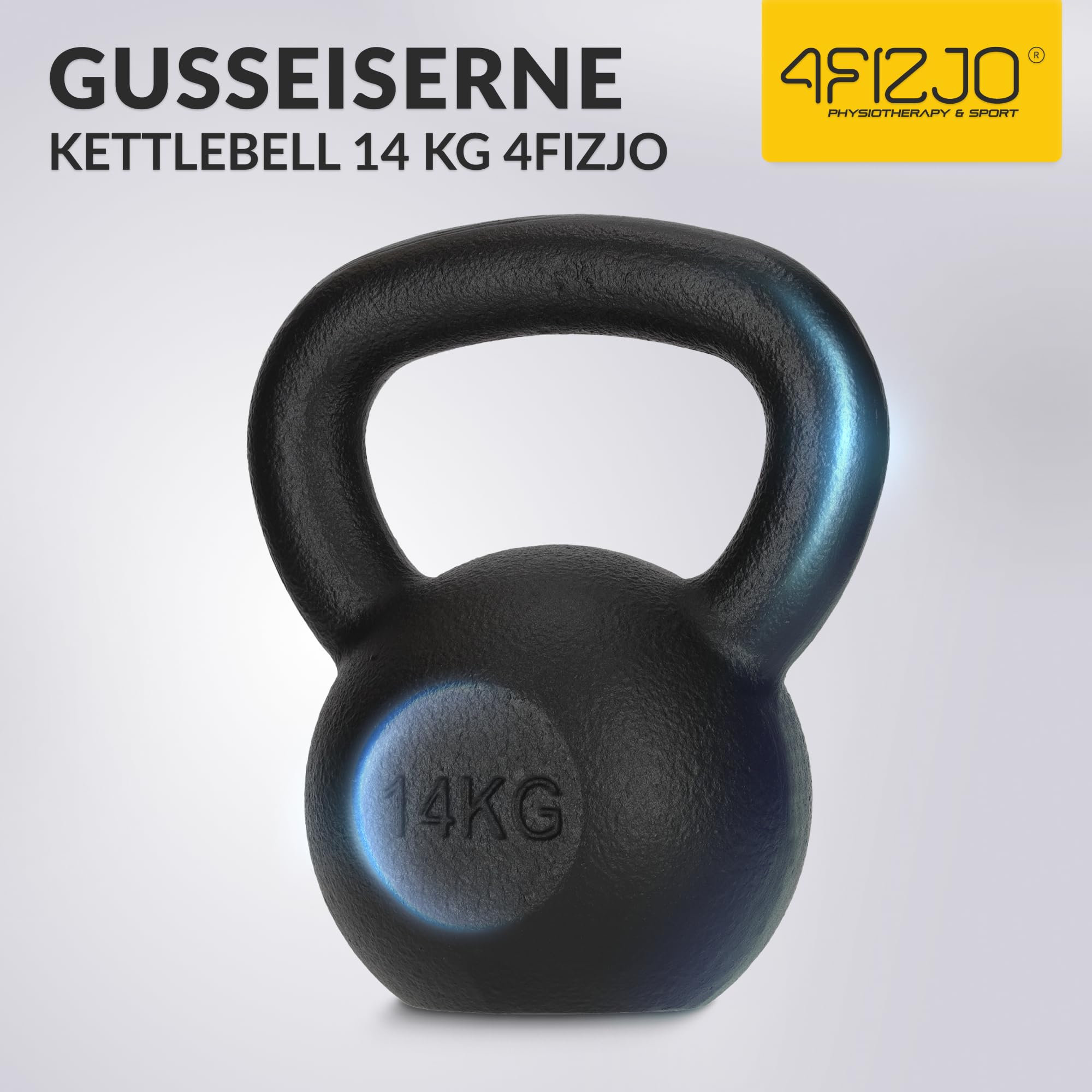 4FIZJO Kettlebell aus Gusseisen, Schwunghantel für Fitness, Kraft und Ausdauertraining, Kugelgewicht, Rundgewichte für Zuhause, Turnhalle, Gewichte Bodenschonende - Kugelhantel, Farbe: Schwarz