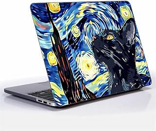 for MacBook Air 13 Inch Case, Black Case Sky Black Cat Looking Up Pattern 2011-2017 Version of A1466/A1369 Plastic Hard Shell Black Computer Case