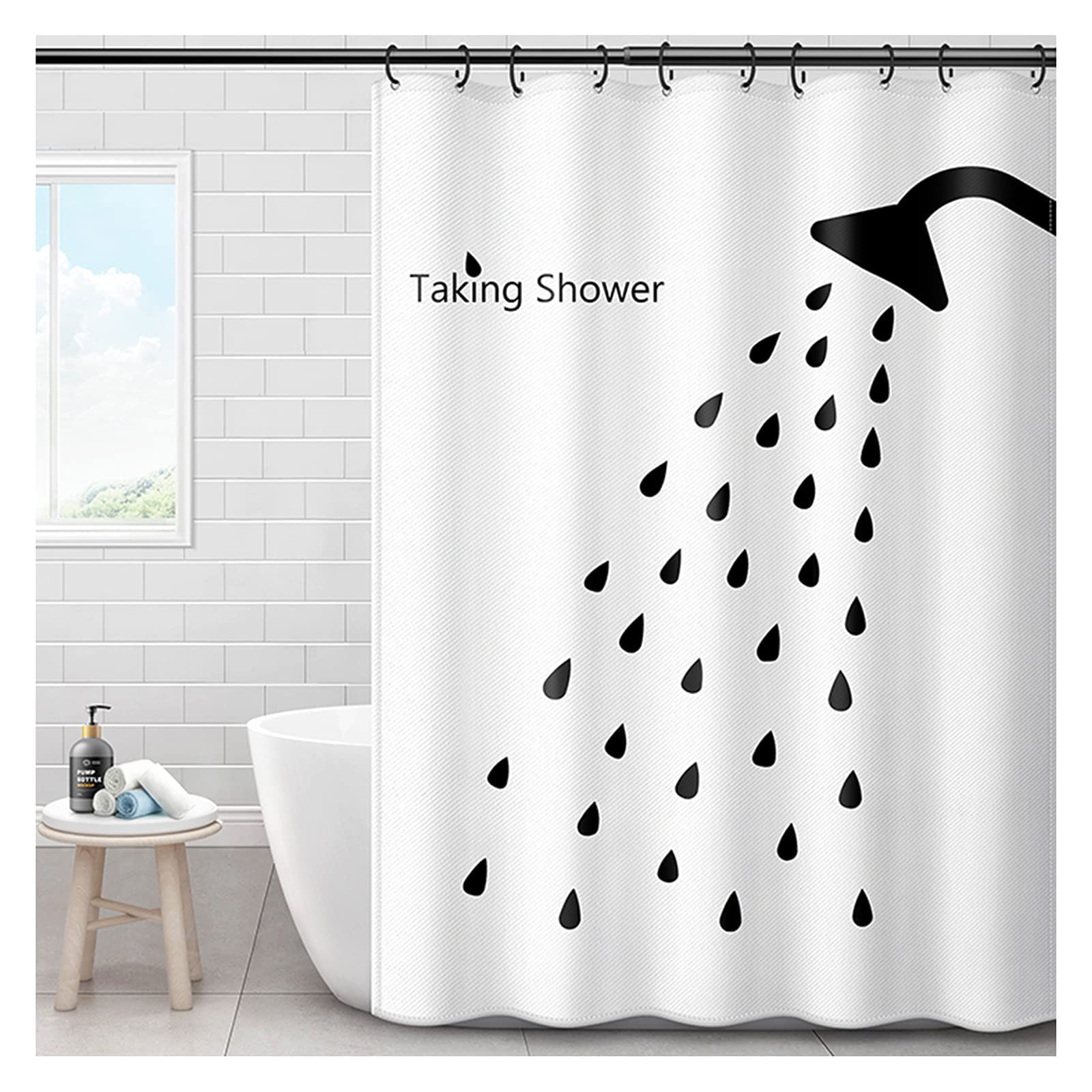 Rideau de douche textile épais opaque et inodore style scandinave chic