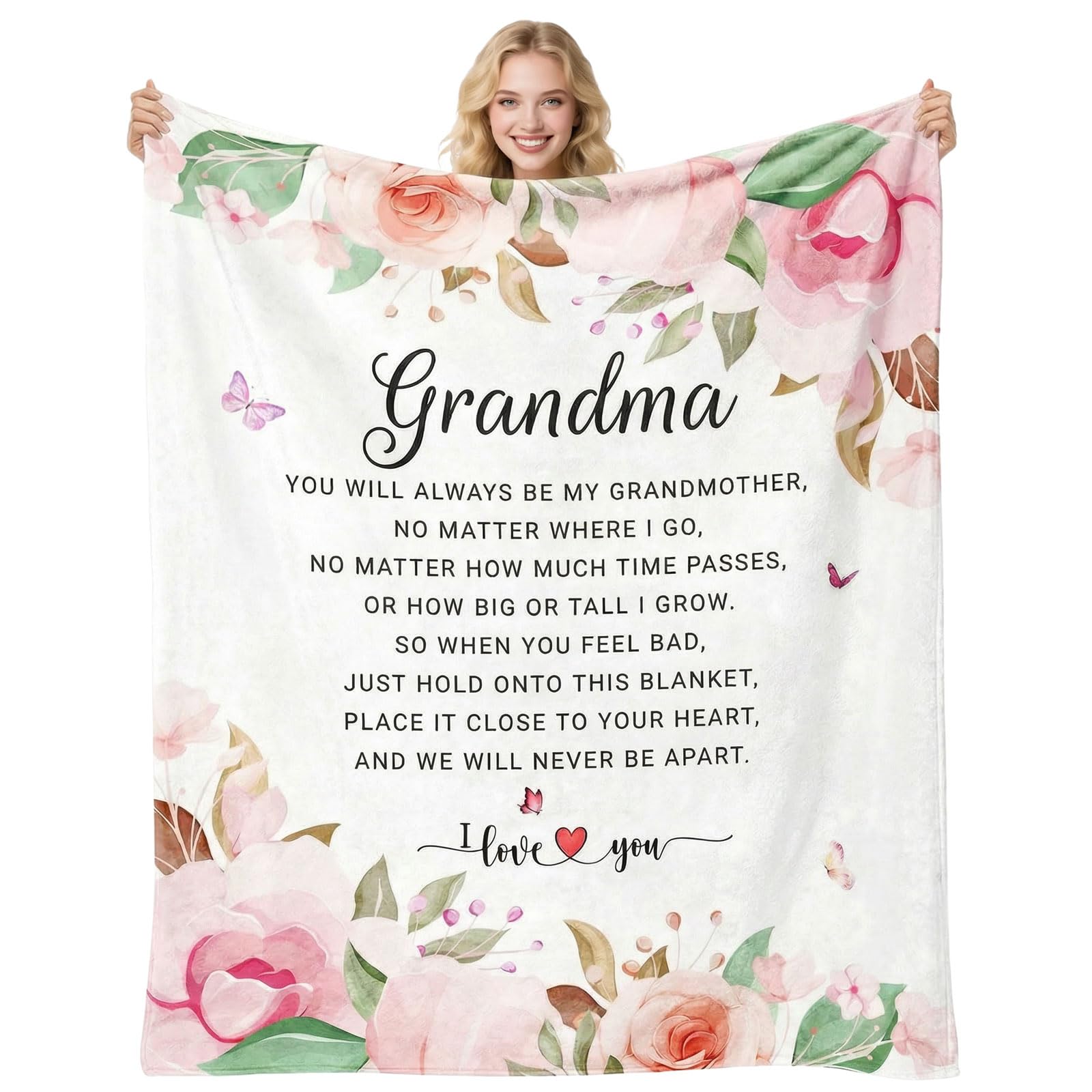 twirush Gifts for Grandma, 60 × 50 in Grandma Gifts from Grandchildren, Unique Design Blanket for Granny on Birthday, Pink Watercolor Floral Flannel Throw Blankets