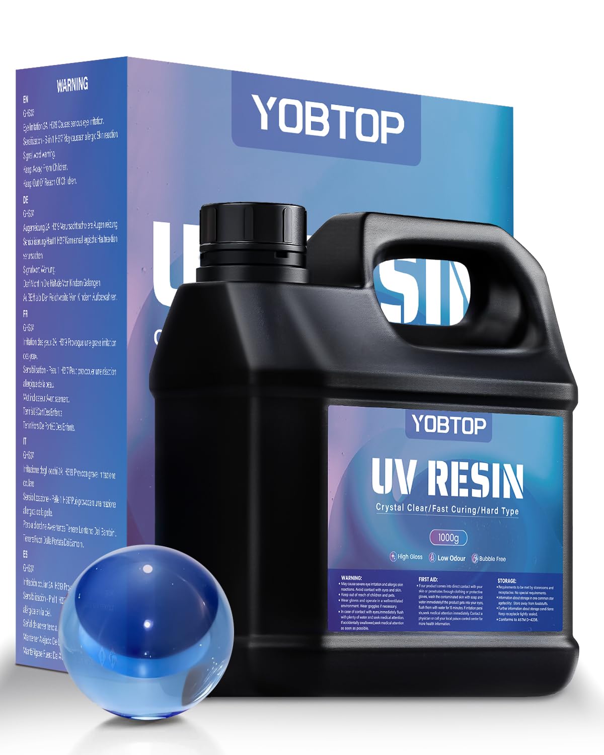 YOBTOP 1000g UV Resin, Upgraded UV Resin Kit with Fast Curing Crystal Clear High Gloss Odourless Low Viscosity Hard Type UV Epoxy Resin for DIY Jewelry Making Casting and Coating Craft