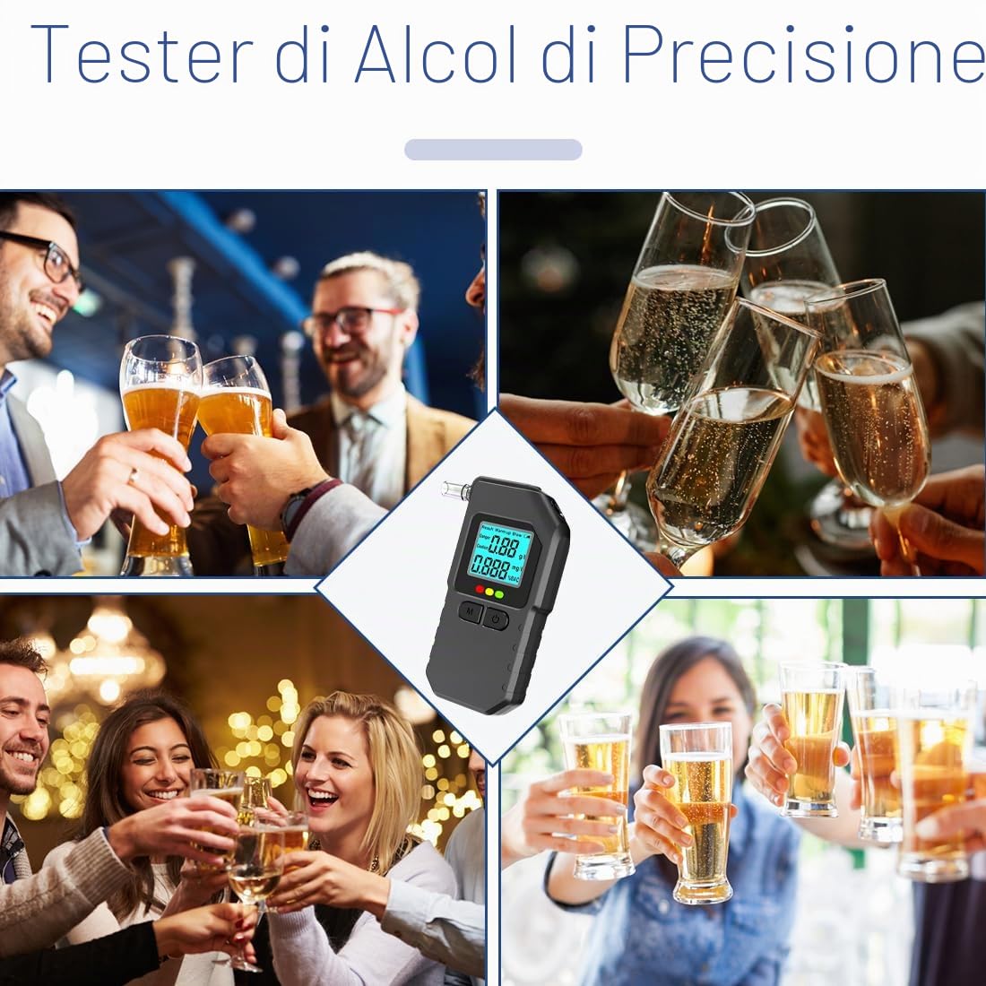 1 Pezzi Etilometro Portatile Professionale Alcoltest Certificato Uso Personale, Alcol Test Portatile, Alcoltester Digitale Precisa del Tasso Alcolemico Incluso 10pz Bocchini