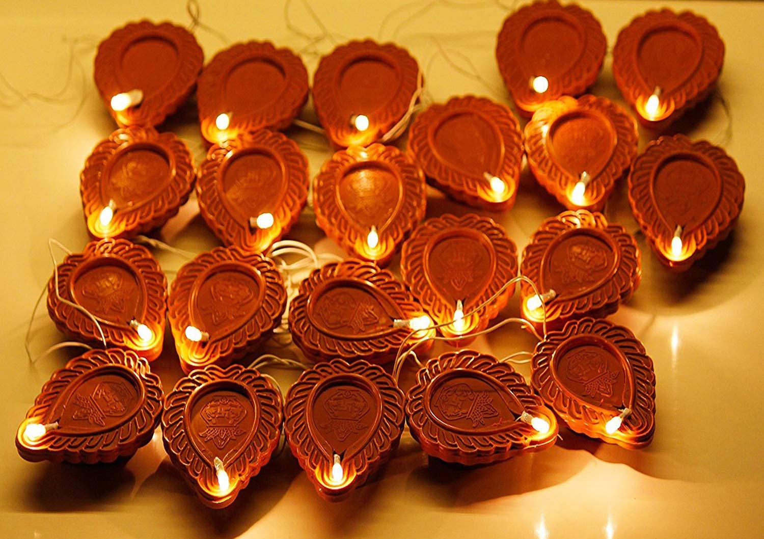 Kuber Industries 2 Piece Diwali Diya 2 Meter String Lights Diwali Lights for Decoration 20 Diya's Diwali Candle String Light Decorative Lights for Diwali (Brown)