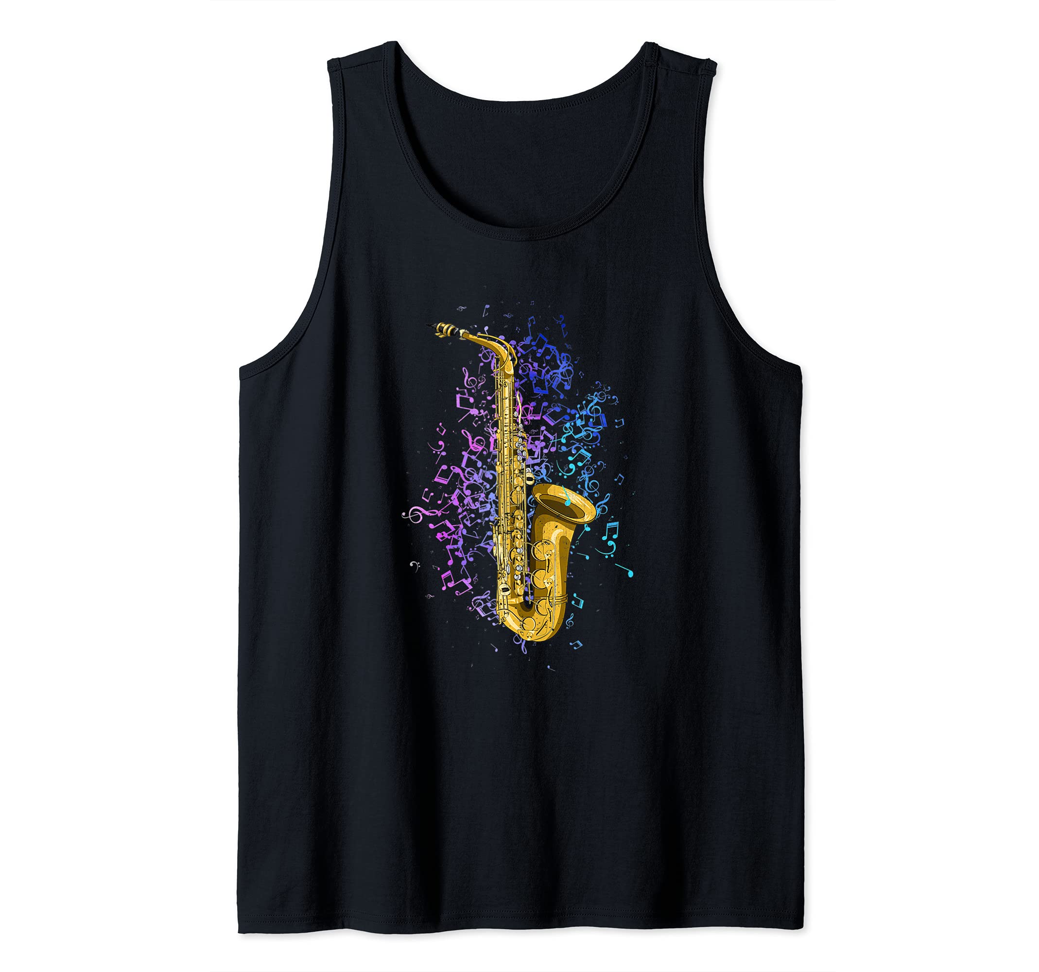 Music Notes Jazz Musician Sax Player Saxophonist Saxophone Tank Top, Black