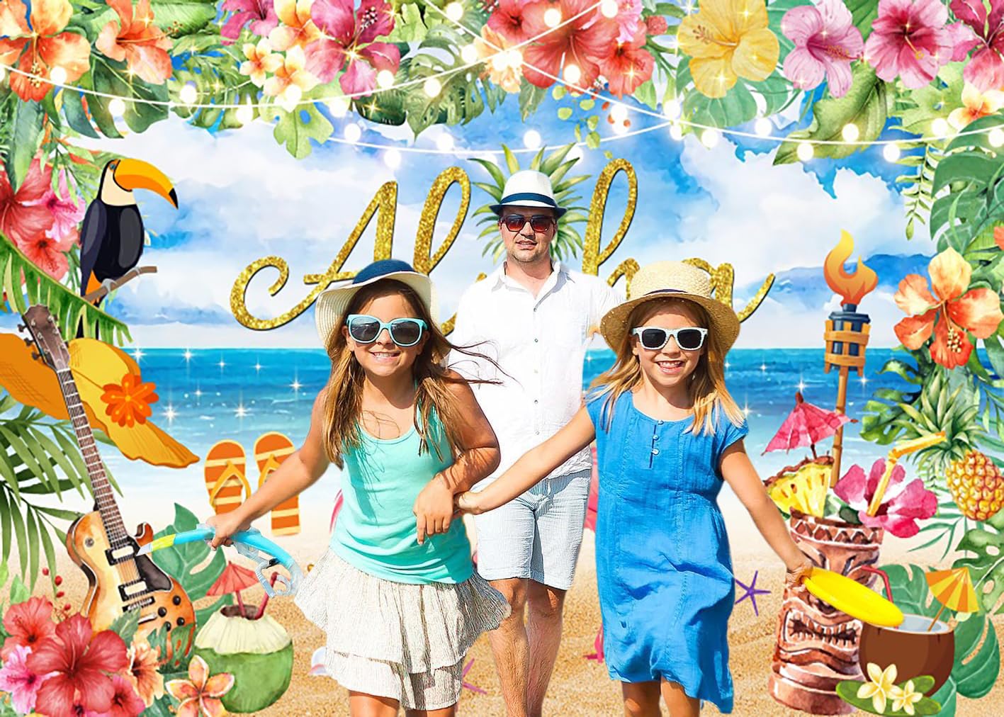 3.6x3m Telón de Fondo Playa Verano Tropical Hojas de Palma Flores Flamingo Fotografía Fondo Boda Baby Shower Cumpleaños Hawaiano Aloha Luau Fiesta Decoraciones Banner Photo Booth Props