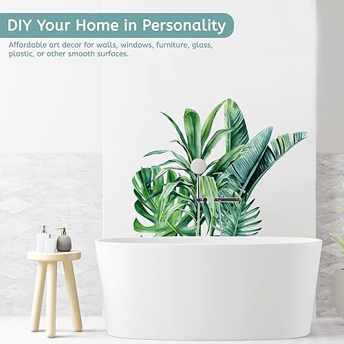 Miniatura 3 de Calcomanías de pared de hojas de palmera de selva tropical, hojas de plátano y monstera, calcomanías de vinilo para despegar y pegar, calcomanías de