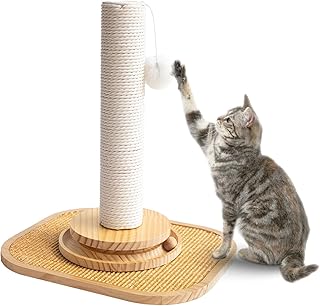 PLUROOF Cat Scratching Post, Cat Scratcher, 4-in-1 Premium Sisal Scratching Pad and Paper Rope Scratching Post with Interactive Track Toys and Dangling Plush Ball for Indoor Cats
