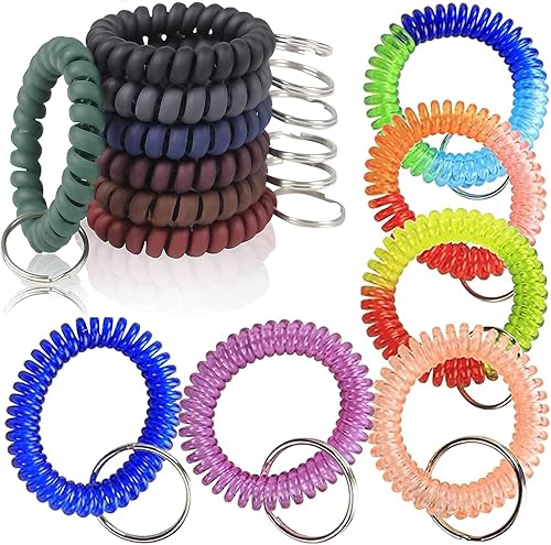 BIHRTC Paquete de 13 llaveros de bobina de muñeca de plástico de varios colores, pulsera elástica en espiral, pulsera de llavero para gimnasio,