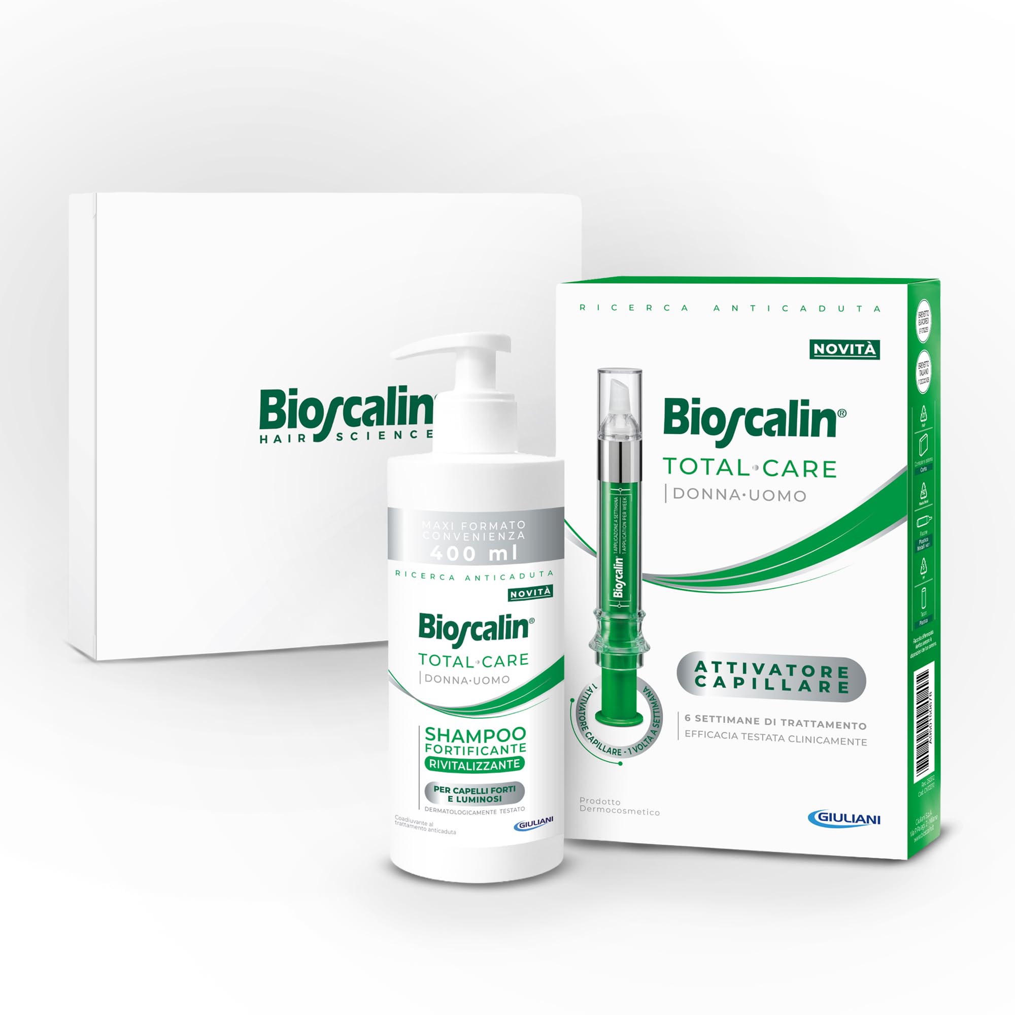 Bioscalin TOTAL•CARE – Kit Capelli – Trattamento 6 settimane - Attivatore Capillare 10 ml + Shampoo Fortificante Rivitalizzante 400 ml, Anticaduta, Donna e Uomo