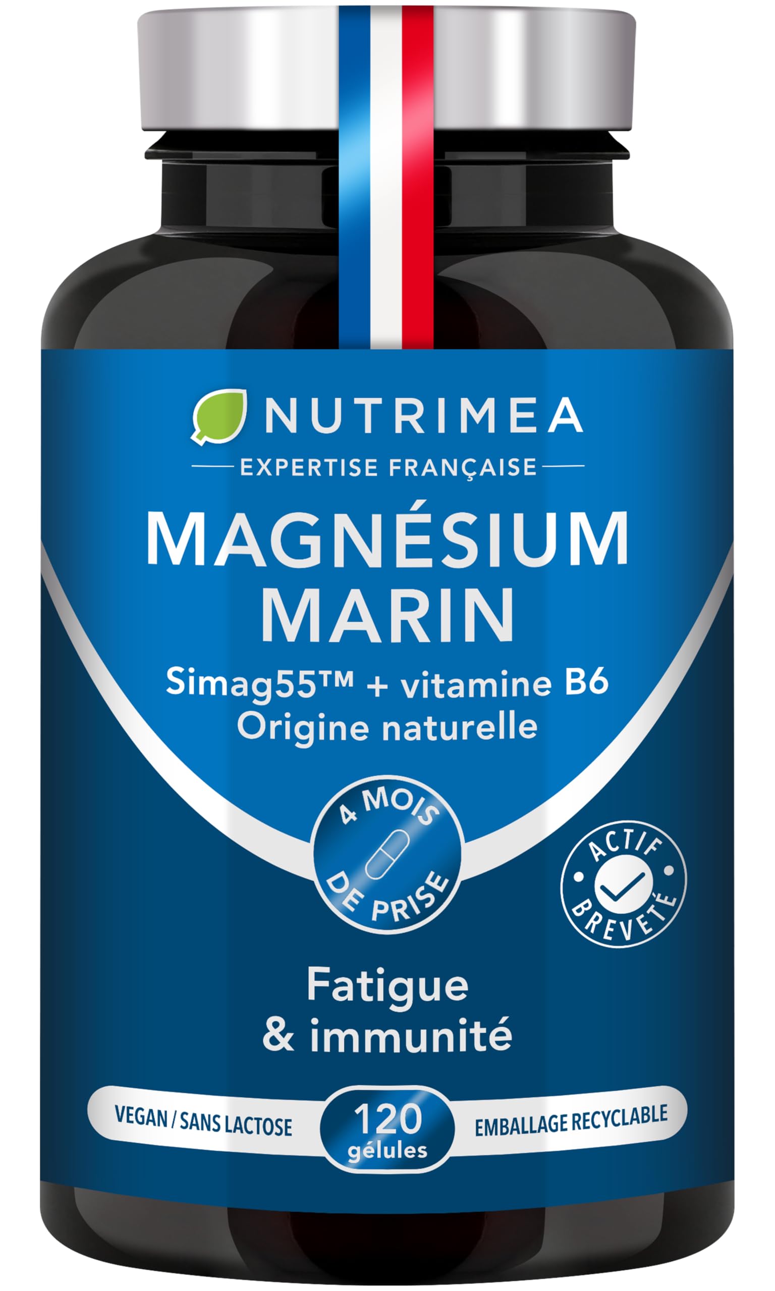 Magnésium Marin + Vitamine B6 | Breveté Simag55™ | 150 mg/jour Magnésium Marin Pilulier