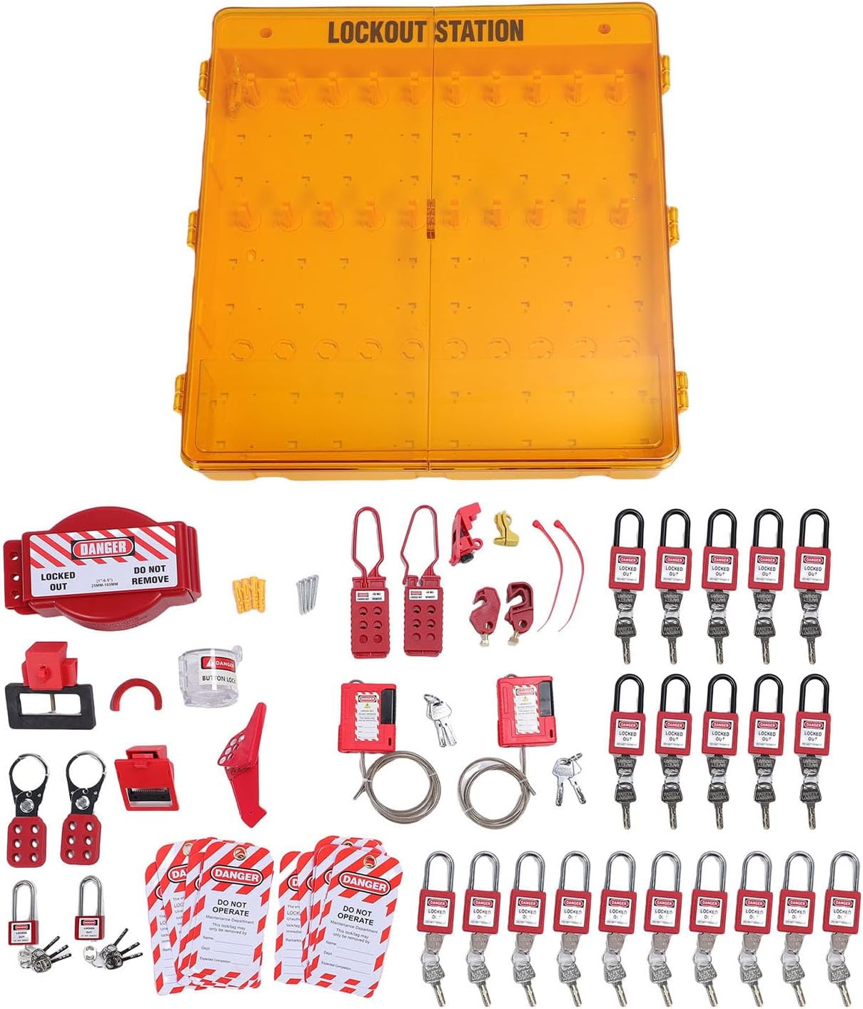 Lockout Tagout Station, 20 Hanging Positions Safety Locks Storage Cabinet, Transparent Dust Cover Station for Industrial Electrical Hazardous Energy Control