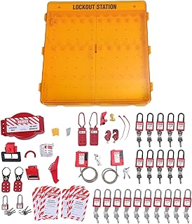 Kit de Etiquetado de Bloqueo con 20 Posiciones de Colgar y Bolsillo de Almacenamiento de Fondo Extendido, Kit de Estación de Bloqueo de Montaje en Pared para la Industria, Ideal