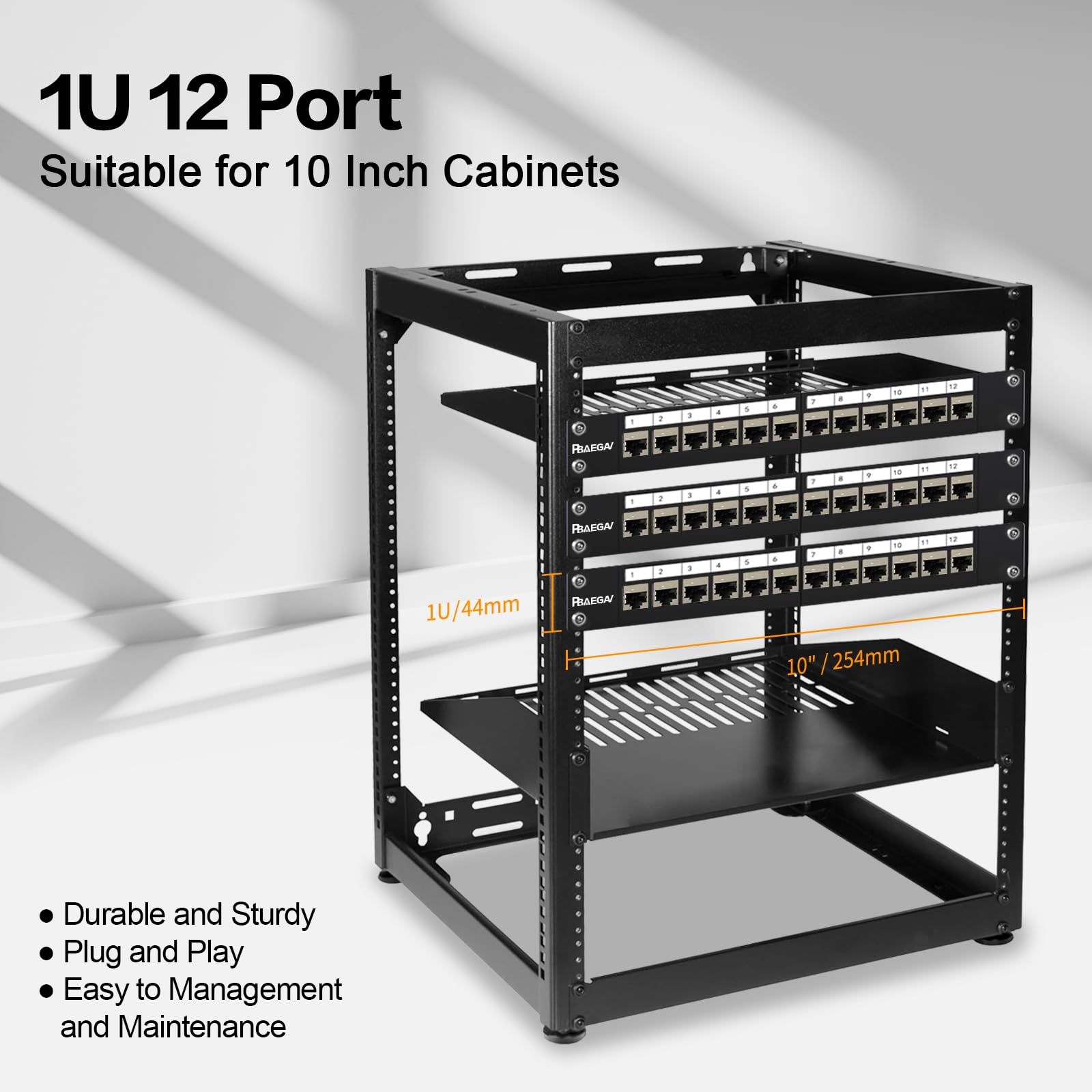 Panneau de brassage 12 ports avec 12 prises Cat6 Keystone 10G avec barre arrière amovible Panneau de brassage réseau 1U 25,4 cm pour Cat6, Cat5e, Cat5 (CAT6, 1U12Port)