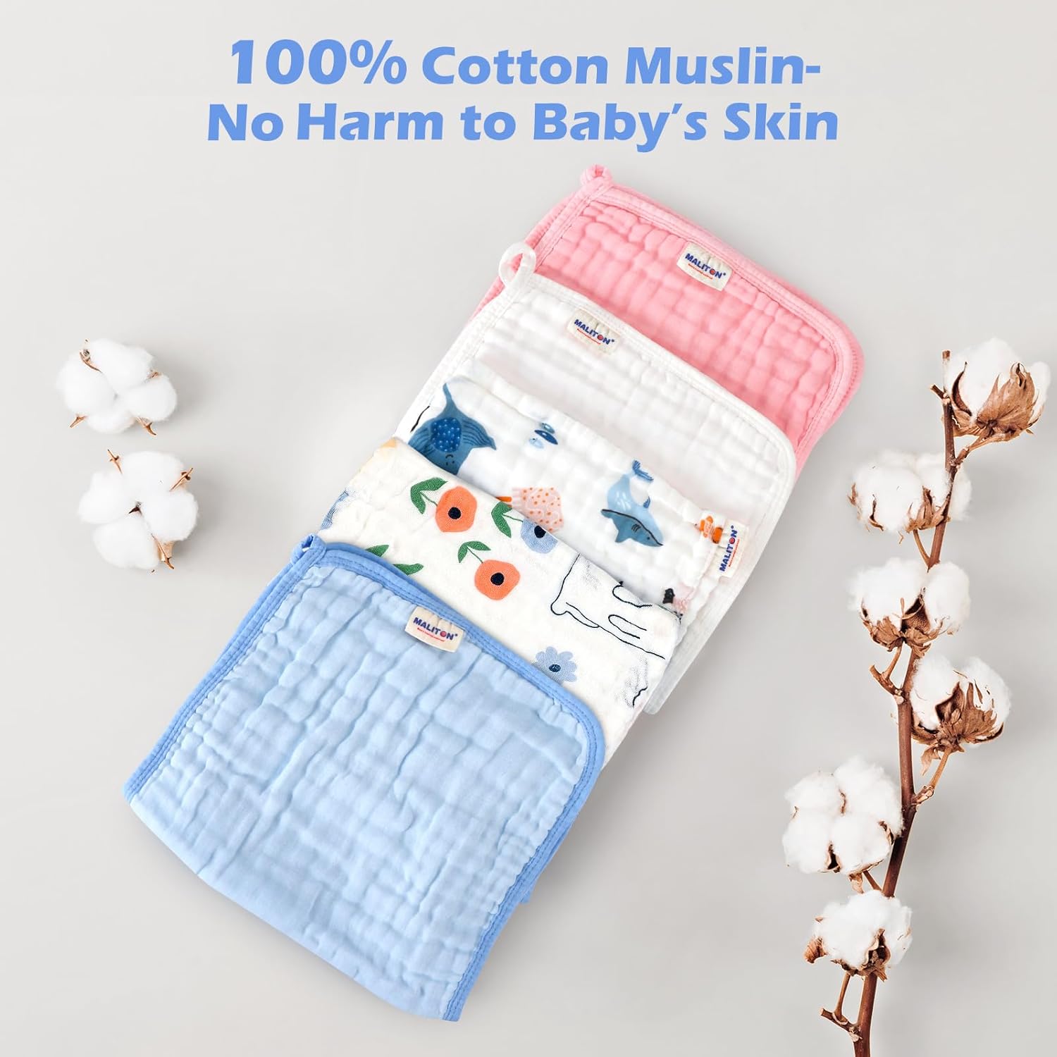 Maliton Muslin Burp Cloths for Baby Girl 6 Pack Large 20''x10'' 100% Cotton Burp Rags Absorbent and Soft 6 Layers Muslin Cloth Baby Boy Newborn Essentials Must Haves(Fairy Tale, Pack of 6) - Image 4