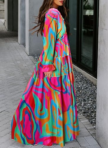 Miniatura 6 de BLENCOT - Vestido largo de noche para mujer, informal, floral, con cuello en V profundo y de manga larga, ideal para cócteles, fiestas y bodas