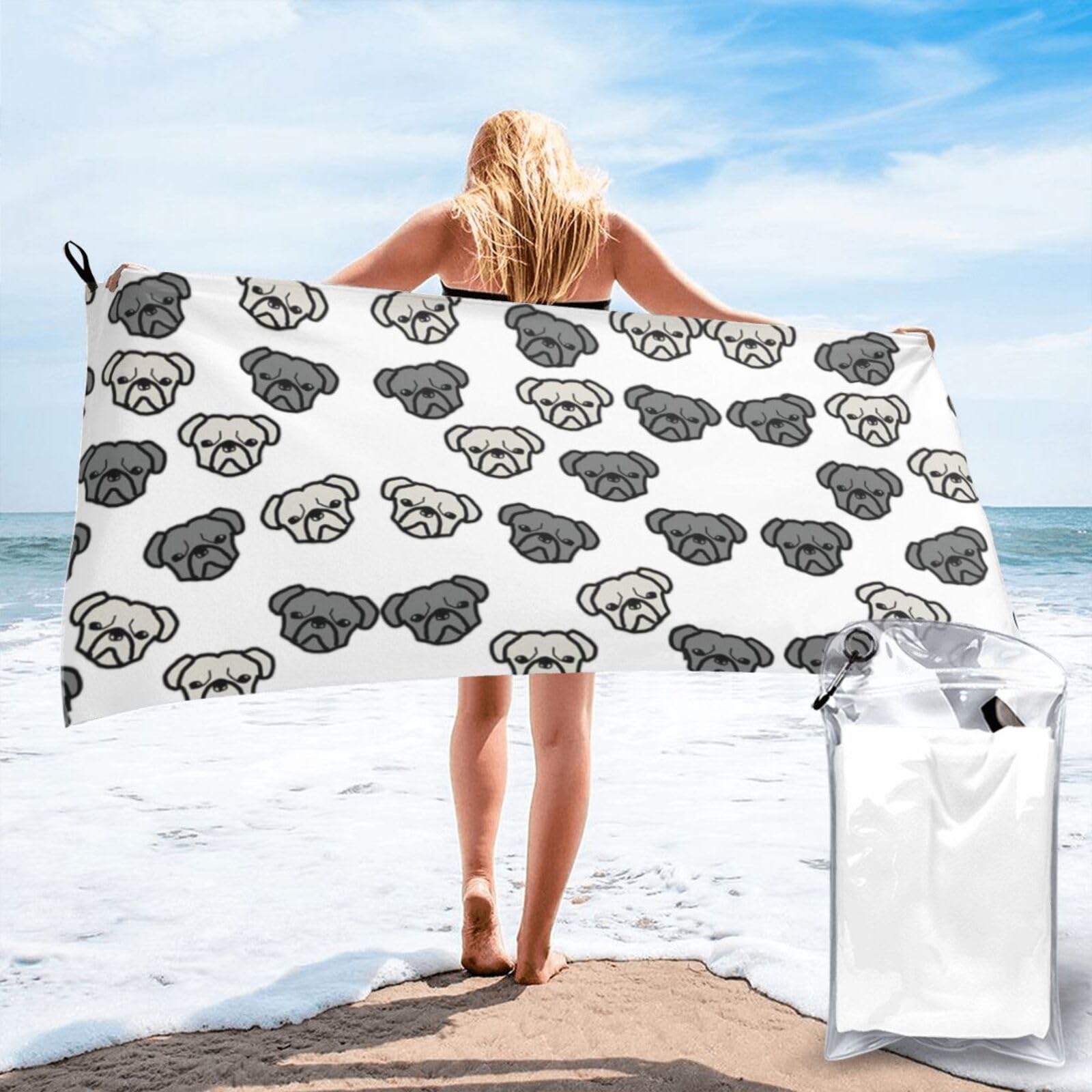Toalla de playa grande con estampado de bulldog americano, suave y de secado rápido
