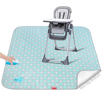 Splat Mat Under High Chair Mat for Babys Mealtime,Green Flower, 42x46Inch
