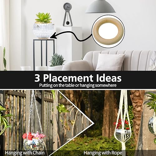 Miniatura 3 de RUBY.Q Maceta de bola de discoteca, maceta de discoteca de 4, 6 y 8 pulgadas, color plataoro rosa, colgante de plantas de bola de discoteca con