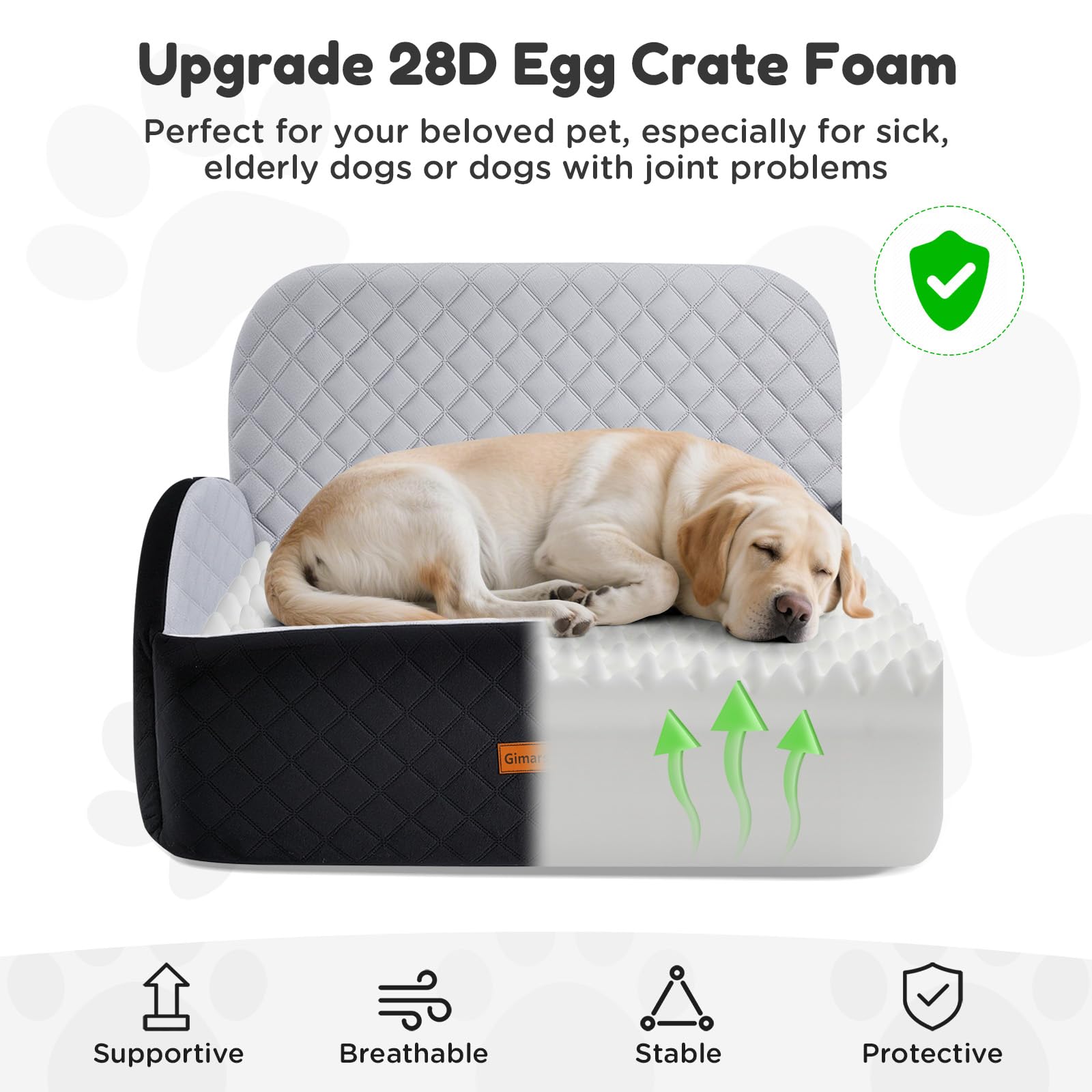 Gimars Reversibile Seggiolino Auto Per Cani conPeluche Lungo/Corto Cuscino sedile Per Cani Piccoli/Medi Fino A 27kg, Sfoderabile Lavabile Trasportino Per Cani Auto Con 13cm 28D Egg-Crate Schiuma, L