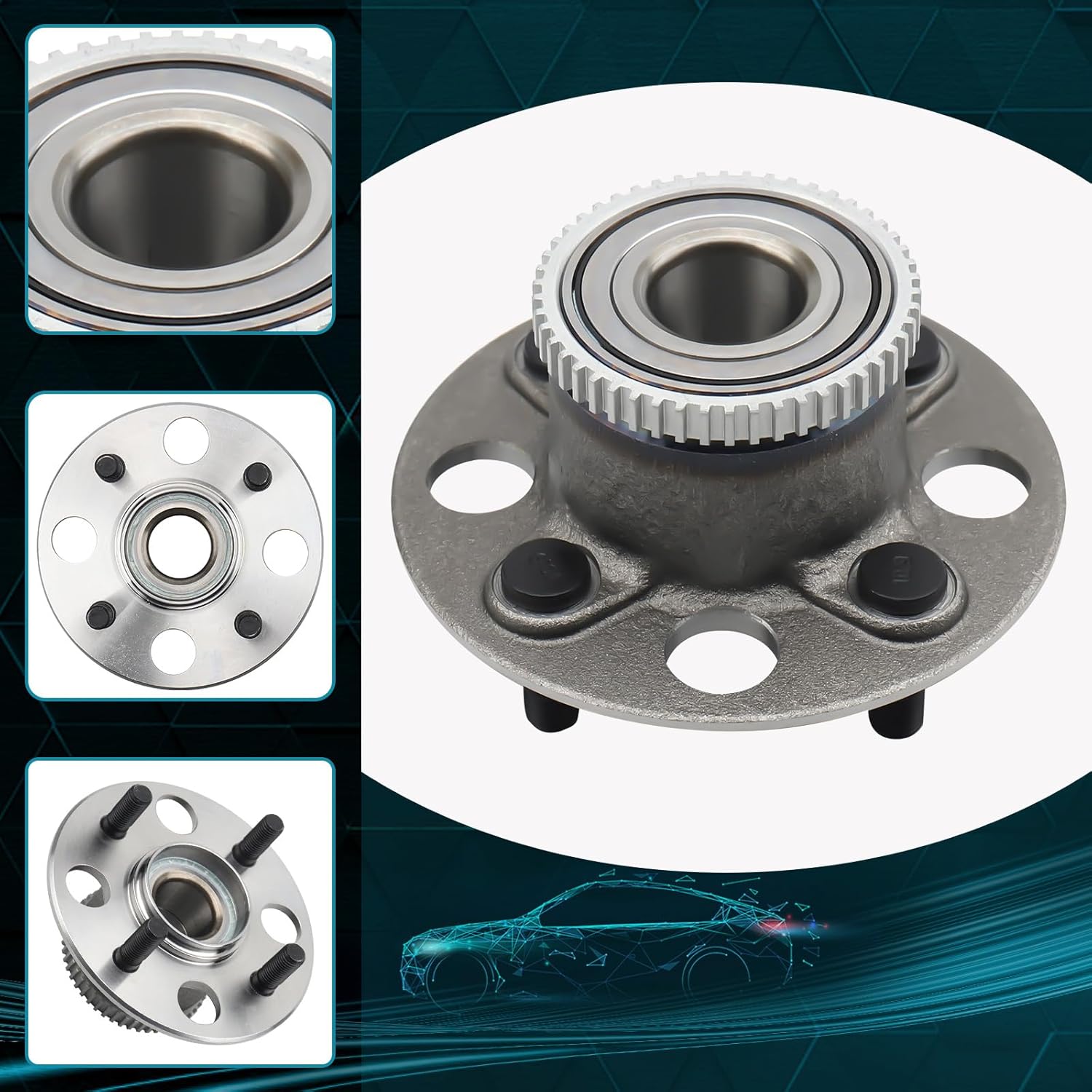 IRONTEK Rear Wheel Hub and Bearing Assembly (4 Lug W/ABS) fits Honda for 2001-2005 Civic LX/EX/GX/DX/HX, 02-05 Civic Si, 03-05 Civic Hybrid, 04-05 for Civic Value 2PCS 512175x2