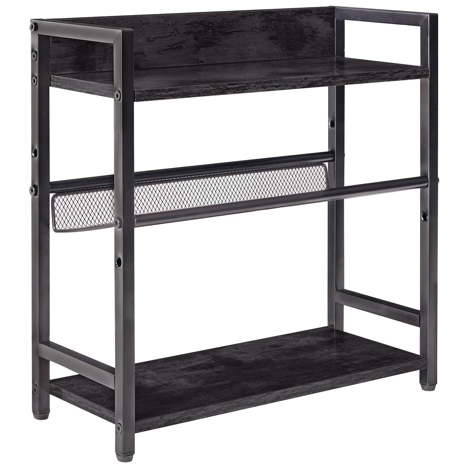 Estante de especias industrial de 3 niveles, organizador de almacenamiento de escritorio, estante de condimentos de pie para encimera, cocina, oficina, sala de estar, escritorio, negro, 2