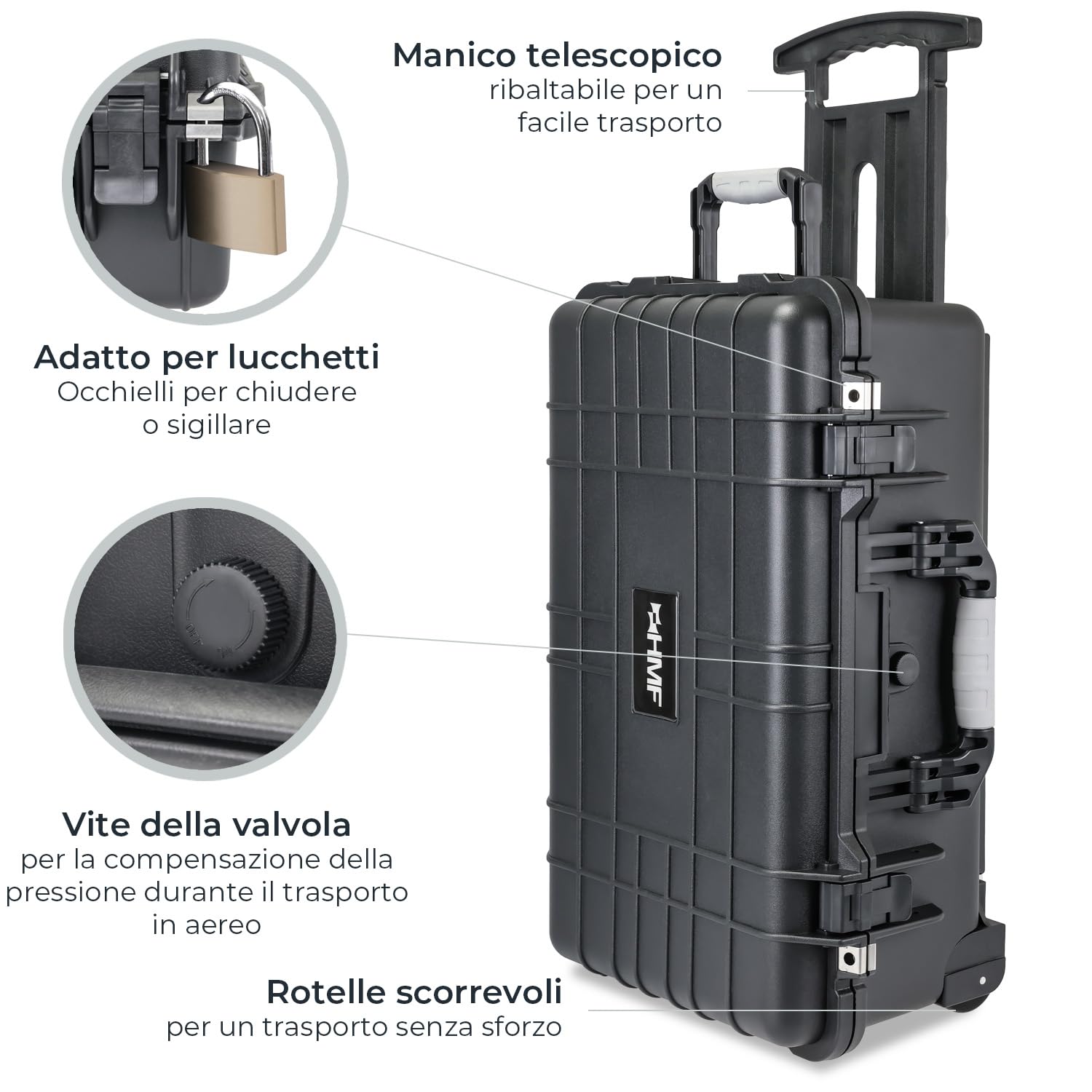 HMF ODK400 - Valigetta per macchina fotografica per esterni, con schiuma a griglia, 56 x 34,5 x 23 cm, Nero