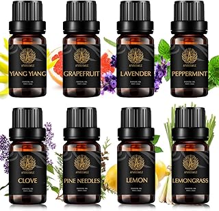 100% Pure Lavender Essential Oil Set for Diffuser, Aromatherapy Lemon Essential Oil Kit, 8x10ml Therapeutic Grade - Grapefruit, Ylang Ylang, Peppermint, Lemongrass, Pine Needles, Clove Essential Oils