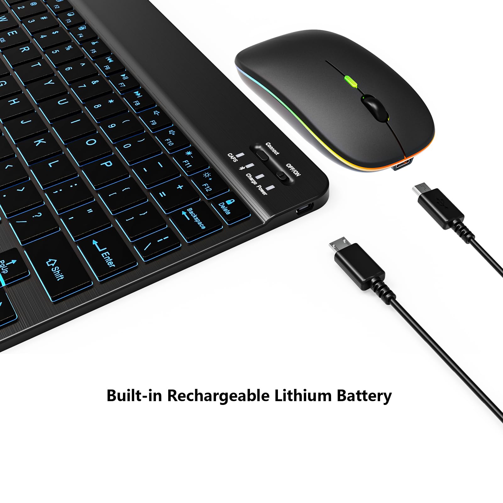 Tastiera Bluetooth retroilluminata e mouse Combo per iPad Air Pro Mini Tablet iPhone Android Samsung Smartphone cellulare ricaricabile ultra sottile tastiera wireless mouse portatile iPadOS 13 e