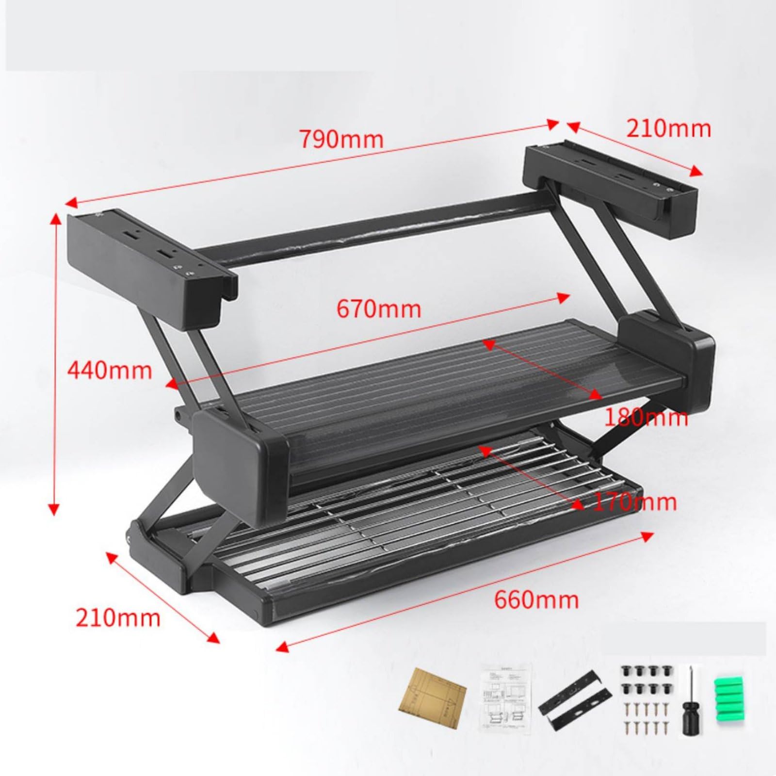 Mensola Estraibile da Cucina Scaffale Pensile Ripiano Portastoviglie Pieghevole in Alluminio Spaziale con Supporto Fino a 6 kg E 4 kg Adatto per, 790mm