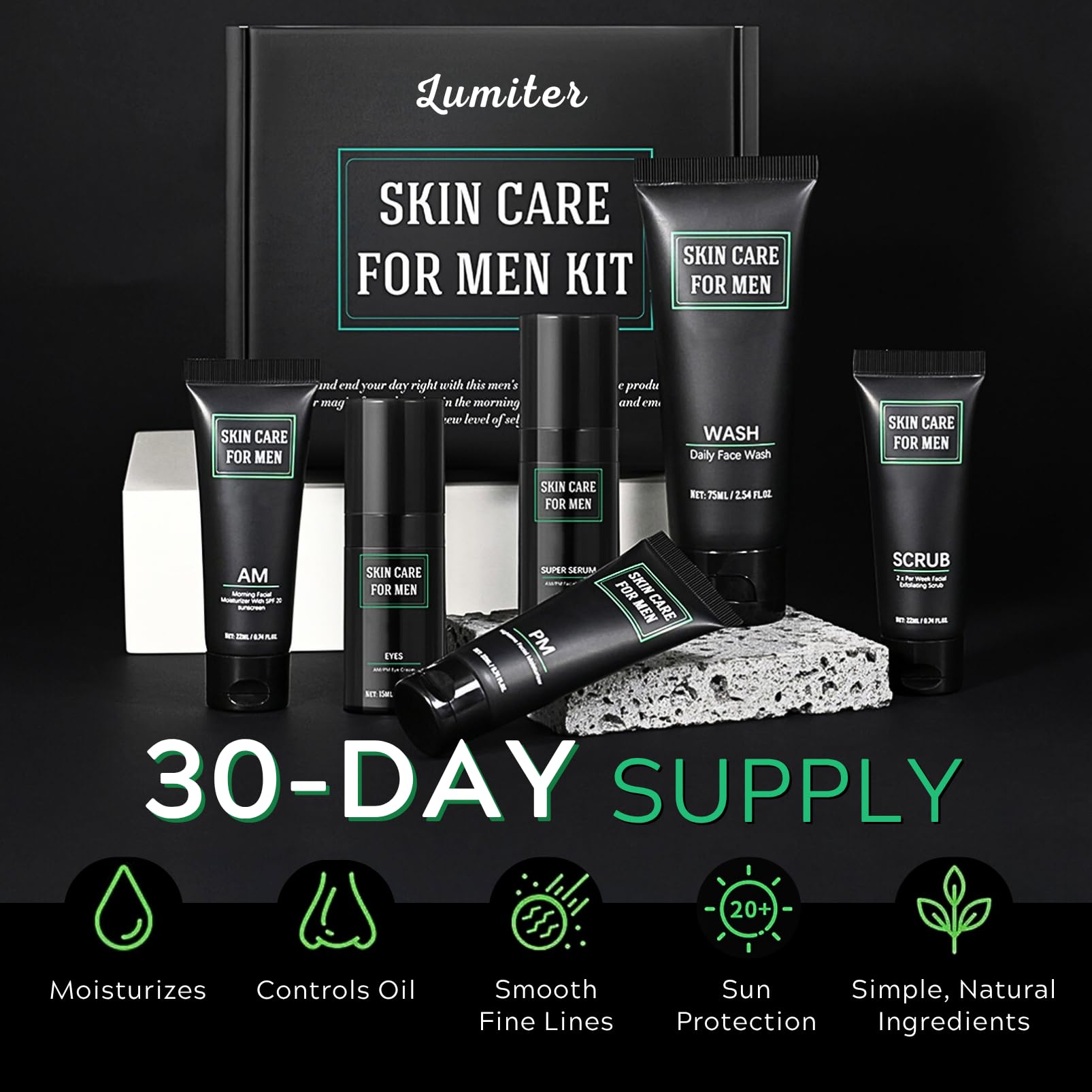 6PCS Mens Skin Care Sets & Kits, Mens Anti Aging Routine MensGift Set, Men Pamper Gift Sets: Face Wash, Serum - Image 2