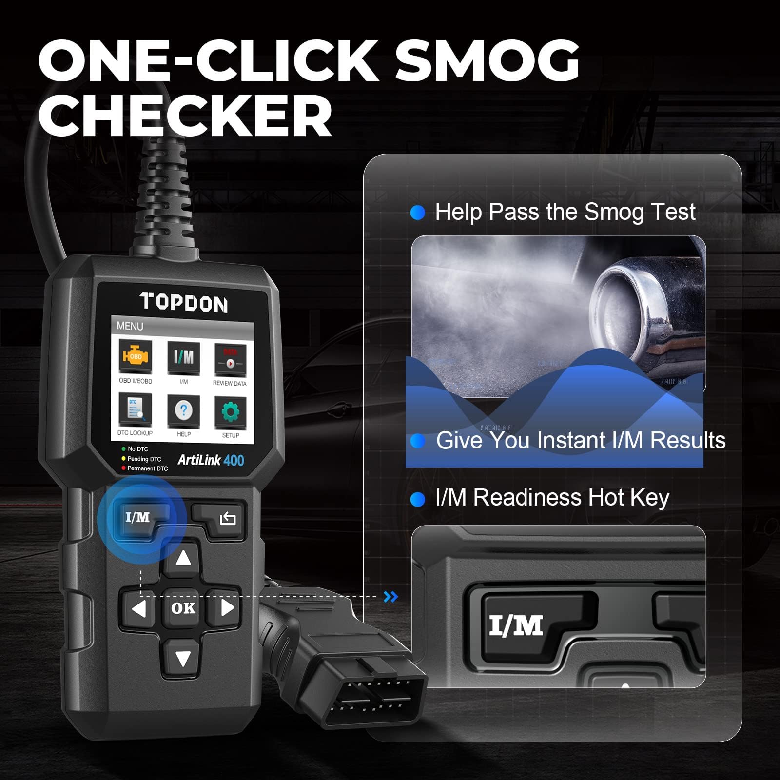 TOPDON AL400 OBD2 Diagnosis, Maquina Diagnosis Coche Multimarca 10 Funciones, comprobación de Las Luces del Motor, Pruebas de emisiones de Gases de Escape, comprobación del Sensor O2, EVAP