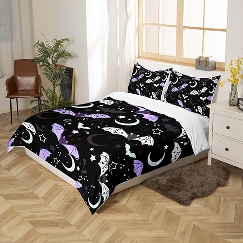 Miniatura 2 de Juego de funda de edredón con diseño de murciélago para niños y niñas, juego de funda de edredón con estampado de estrellas y luna, de microfibra,