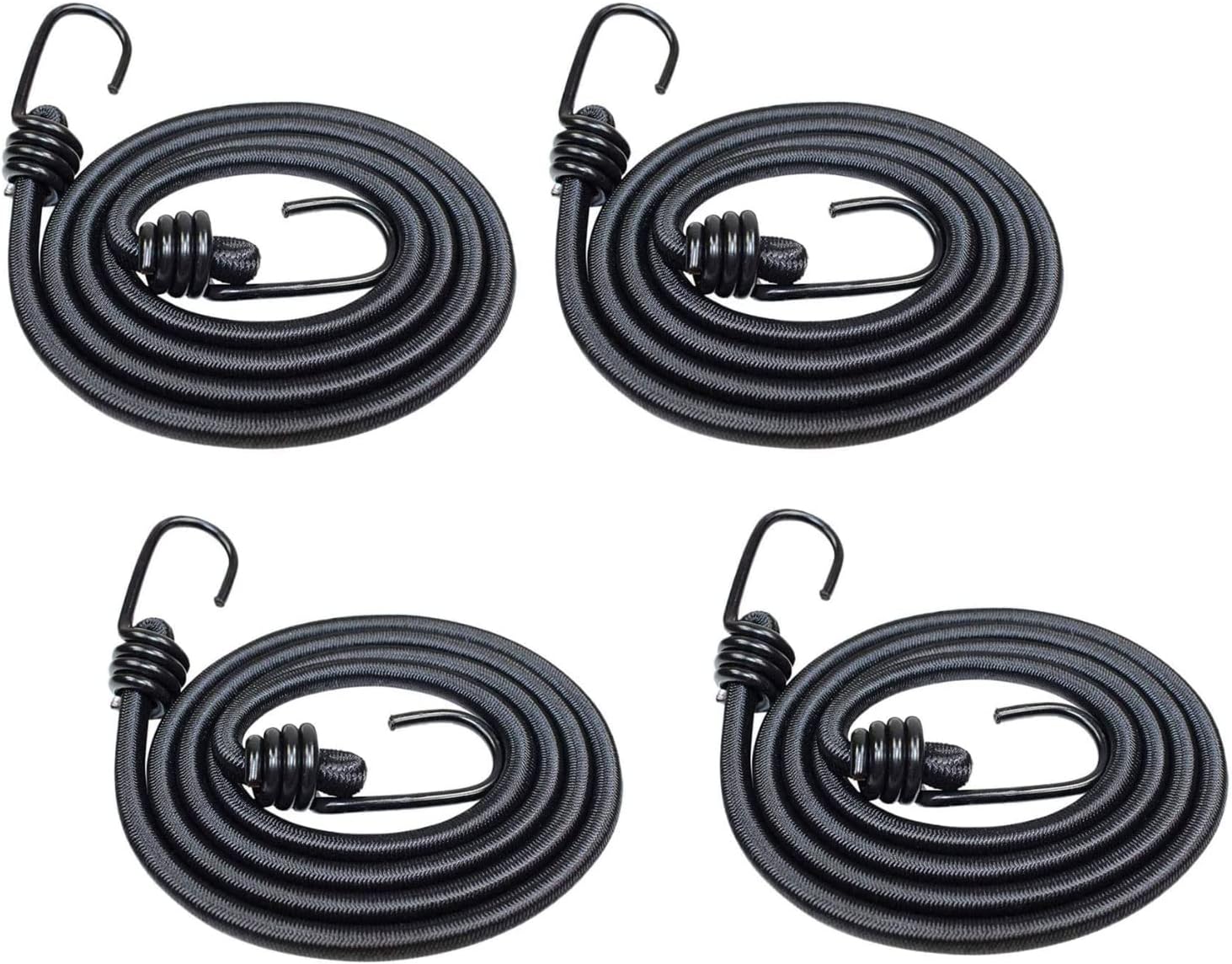 Bungee Cord with Hooks, 4pcs 120cm Heavy Duty Shock Cords Durable Metal Straps for Bikes, Tie Downs, Camping, Outdoor Black AE-0001