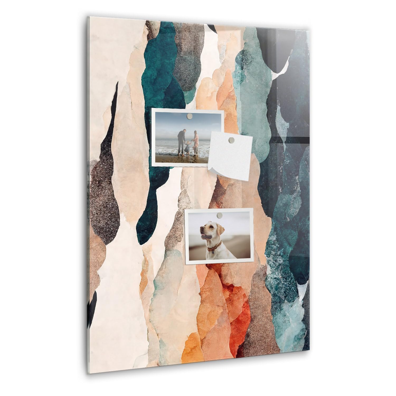 Tablero magnético de vidrio vertical | Incluye imanes fuertes | Perfecto para notas, fotos y planificación diaria | Diseño moderno - 40x60cm - Manchas abstractas