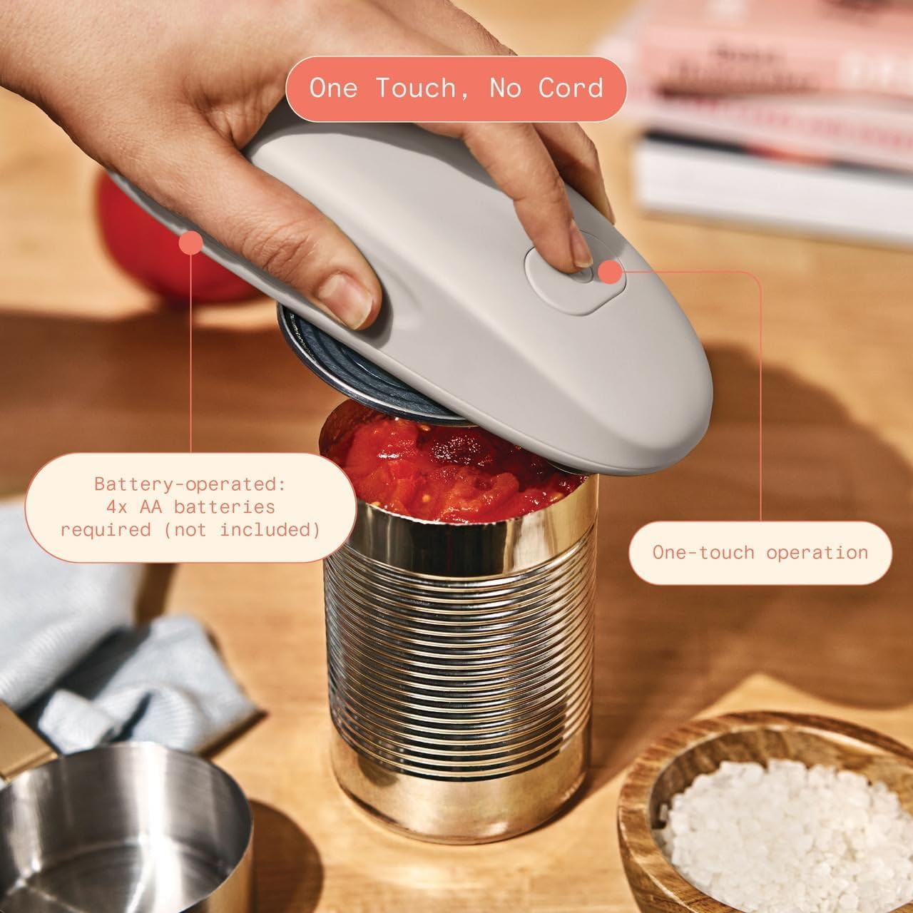 Beauty Battery Powered Electric Can Opener - Smooth Edge, No Sharp Edges, One-Touch Operation - Kitchen Gadgets, Kitchen Essentials for Seniors, RV Must Haves (Porcini Taupe)