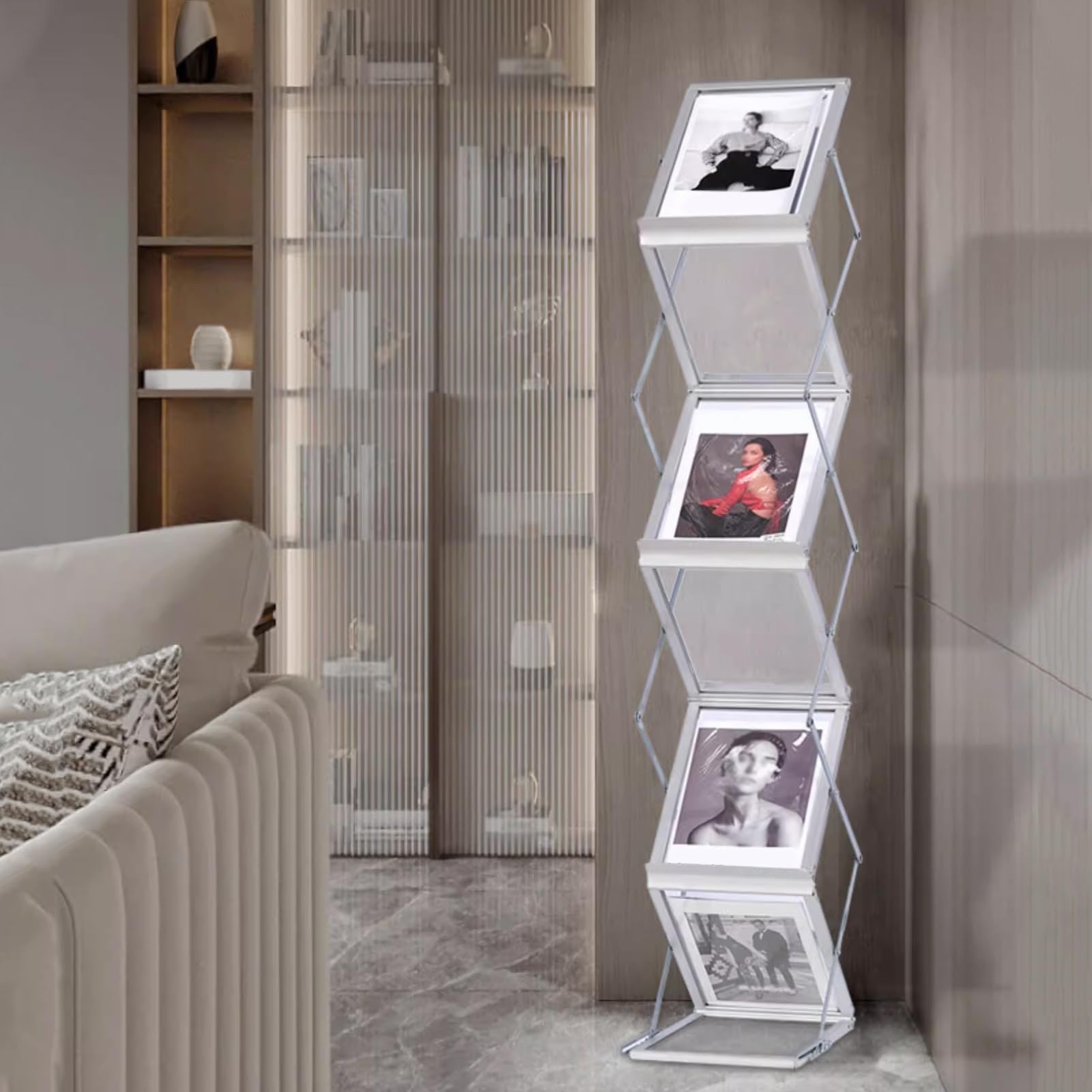 Faltbarer Zeitschriftenständer mit 6 Taschen, tragbarer Prospektständer für Messen, Büros und Einzelhandel