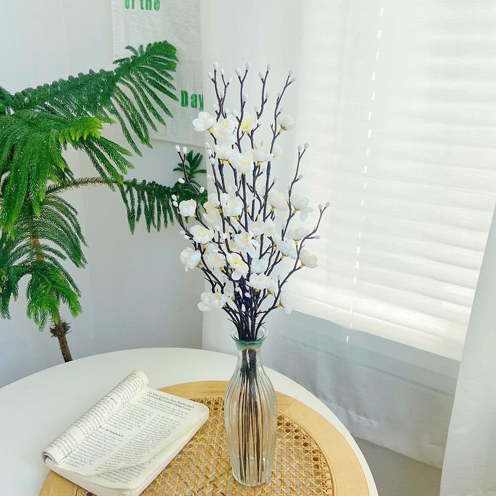 LGEGE White Artificial Flowers 12Pcs Set - Fake Plum Blossom that Looks Real, 55cm Long for Vase Perfect for Home Office Decoration - Image 3