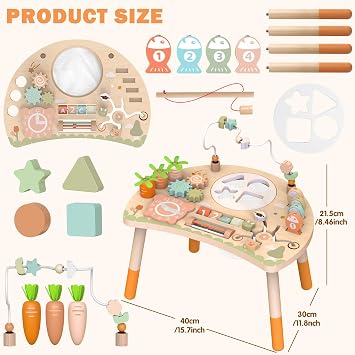 Weilim Activity Table for 18 Months+, 9-in-1 Wooden Montessori Toddler Toy