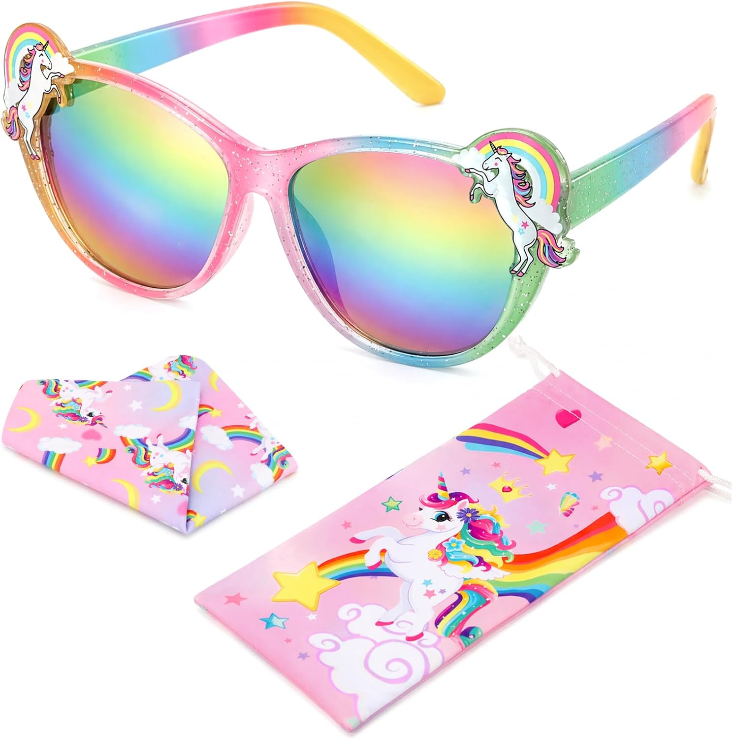 Hifot Kids Sunglasses Girls, UV Protection Unicorn Toddler Girls Sunglasses Kids Age 3-10, with Unicorn Glasses Pouch & Cloth