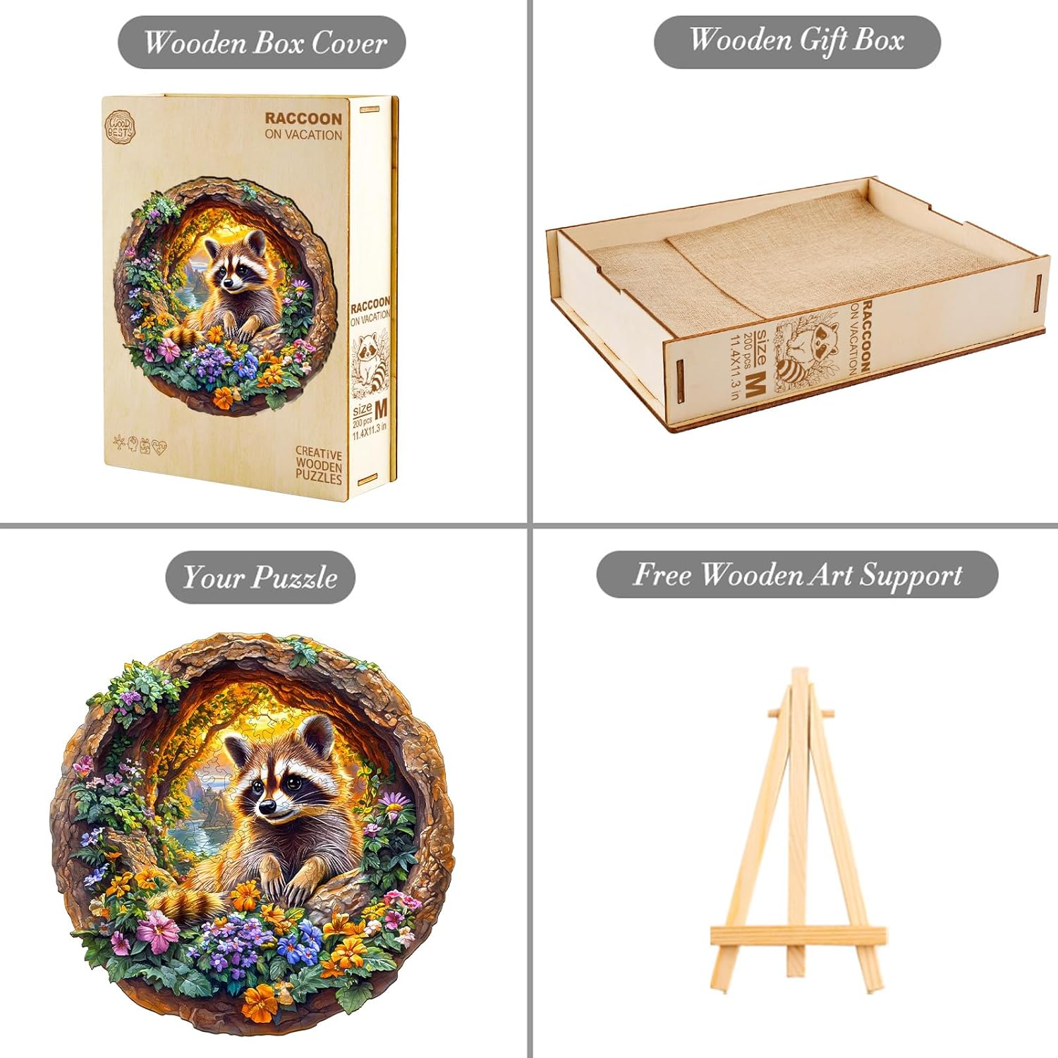 Jigfoxy Wooden Puzzles for Adults, Raccoon Wood Puzzles Adult, Unique Animal-Shaped Wooden Jigsaw Puzzles for Adults, Christmas and Thanksgiving Gifts for Family and Friends (L-13.4 * 13.3in-295pcs)