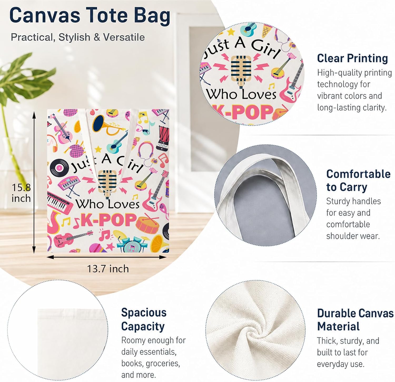 K-pop Canvas Tote Bag, K Pop Gifts for Women Music Lover image 3