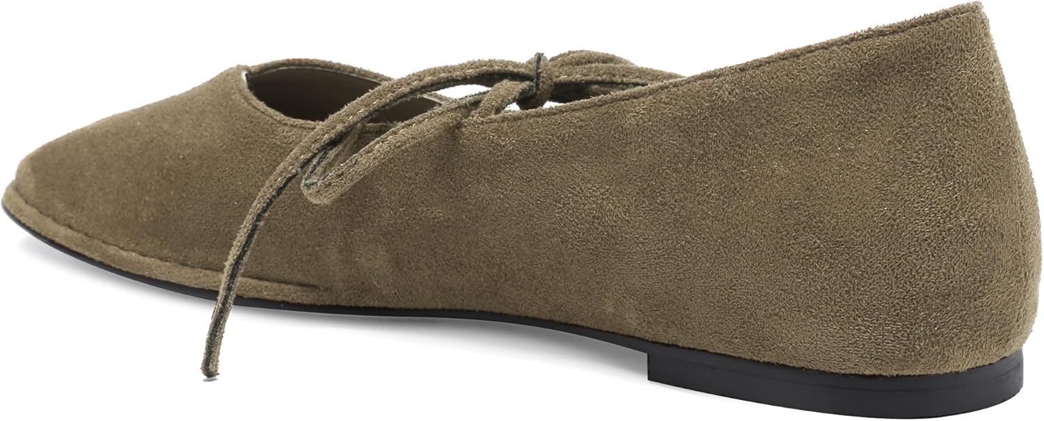 Lace Up Square Toe Ballet Flats for Women Cute Bow Slip On Mary Jane Flats Casual Ballerina Shoes - Image 6