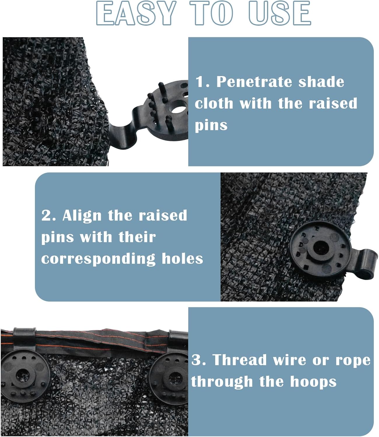 150 PCS Shade Cloth Plastic Clips, Sun Shade Cloth Heavy Duty Lock Grip, Black Round Shade Fabric Fixing Clamp Clips for Sunblock Net, Garden, Greenhouse, Patio, Plant Netting Cover