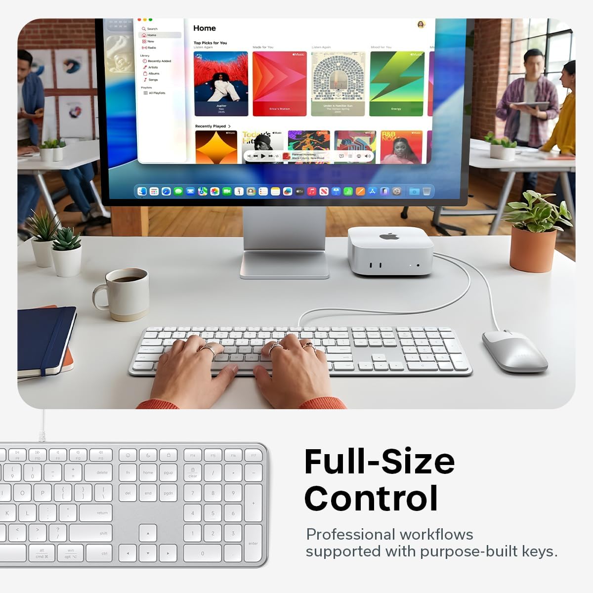 Satechi Slim LX3 Wired Keyboard, Full-Size Design with Cross-Platform OS Switching, USB-C or USB-A Connectivity, Designed for Mac and PC Setups, Silver