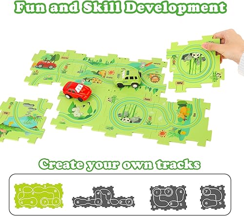 Miniatura 3 de Juego de rompecabezas de coches de pista  Pistas de coche DIY tablero educativo de rompecabezas para niños con vehículo eléctrico de juguete para